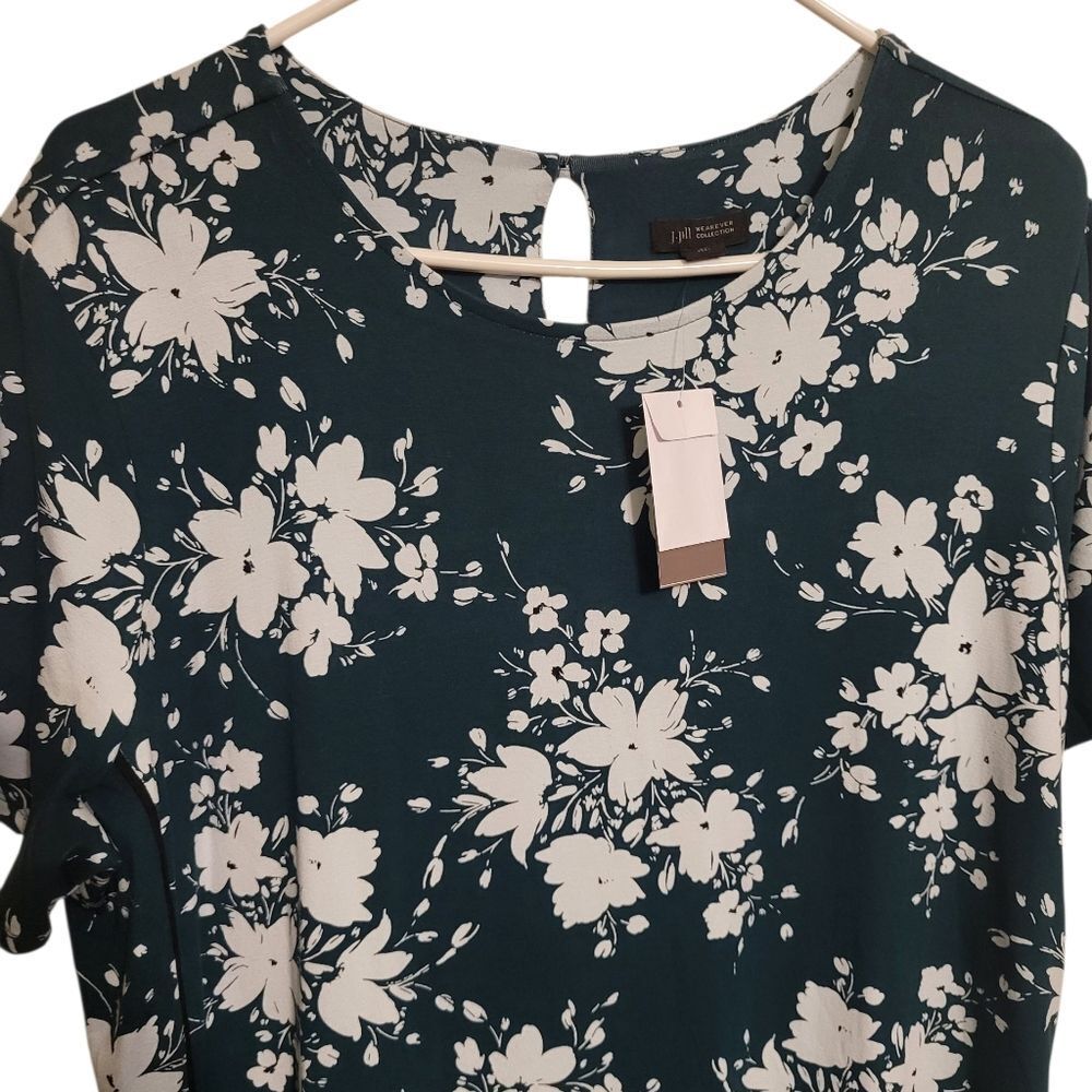 J. Jill Wearever Collection Emerald Green White Floral Midi Dress, Size XLT NEW - Picture 4 of 9